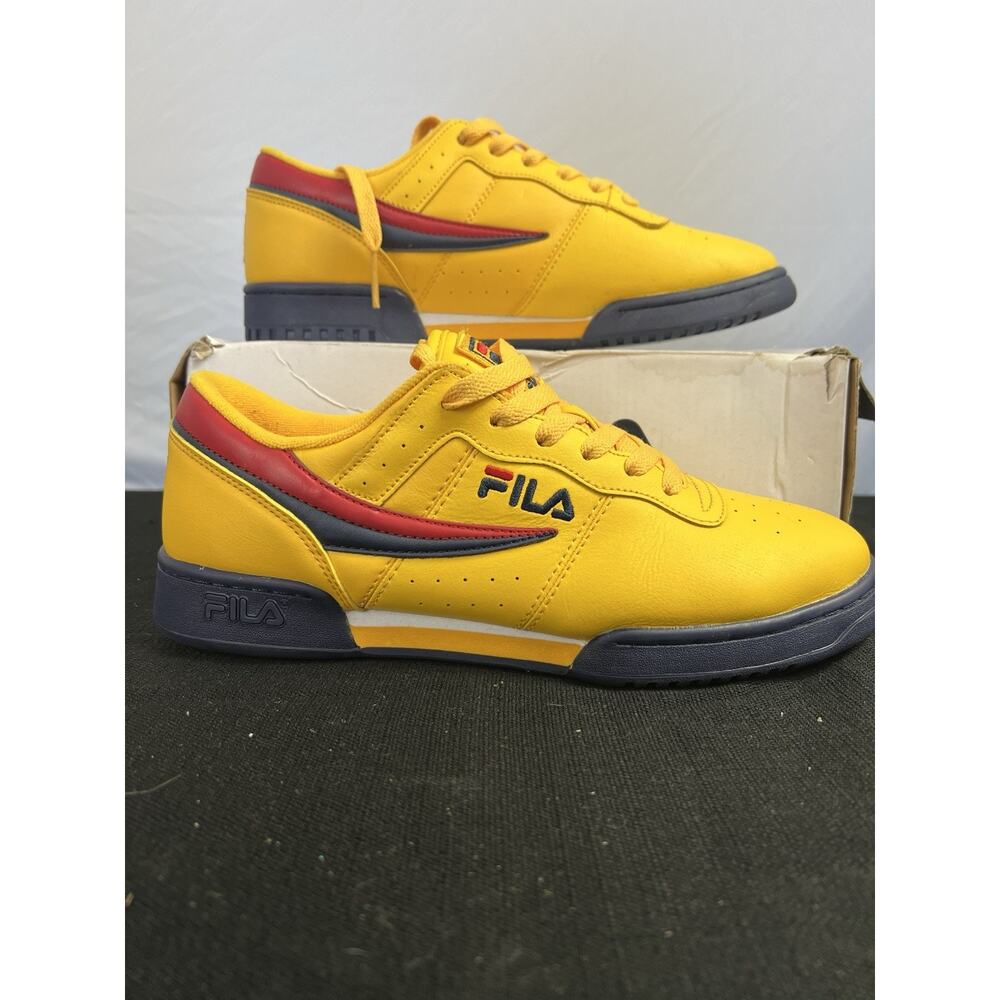 Fila Original Fitness Mens Citron Yellow Navy Red Sneakers Size 9.5 Retro‎ 90's